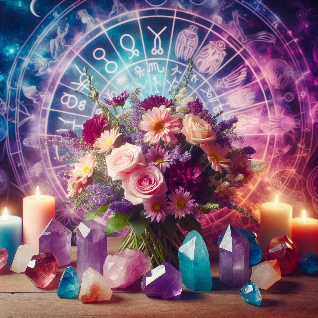 Crystals For Flowers - Image showing crystals that are paired up with flowers.